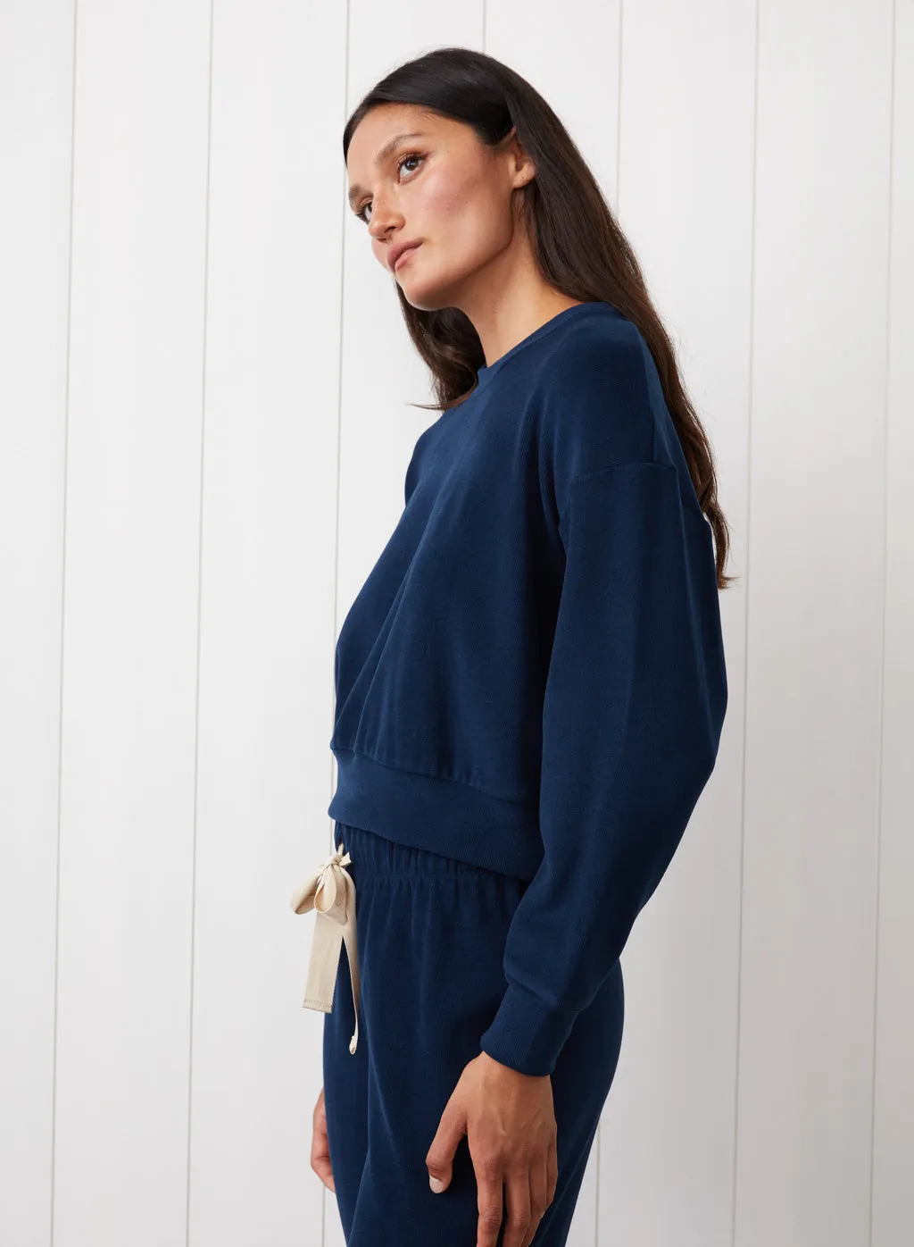 Honeyluxe Tie Hem Pullover in New Navy sold by Bailey 44 product image thumbnail 3