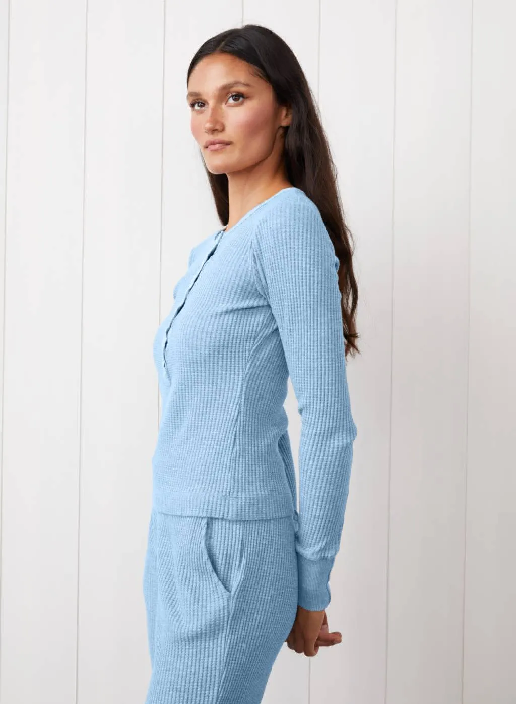 Luxe Thermal Henley in Clear Sky sold by Bailey 44 product image thumbnail 3