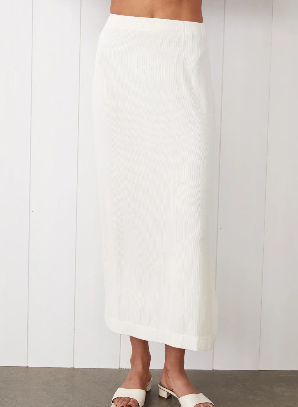 2x1 Fine Rib Side Slit Midi Skirt in White sold by Bailey 44