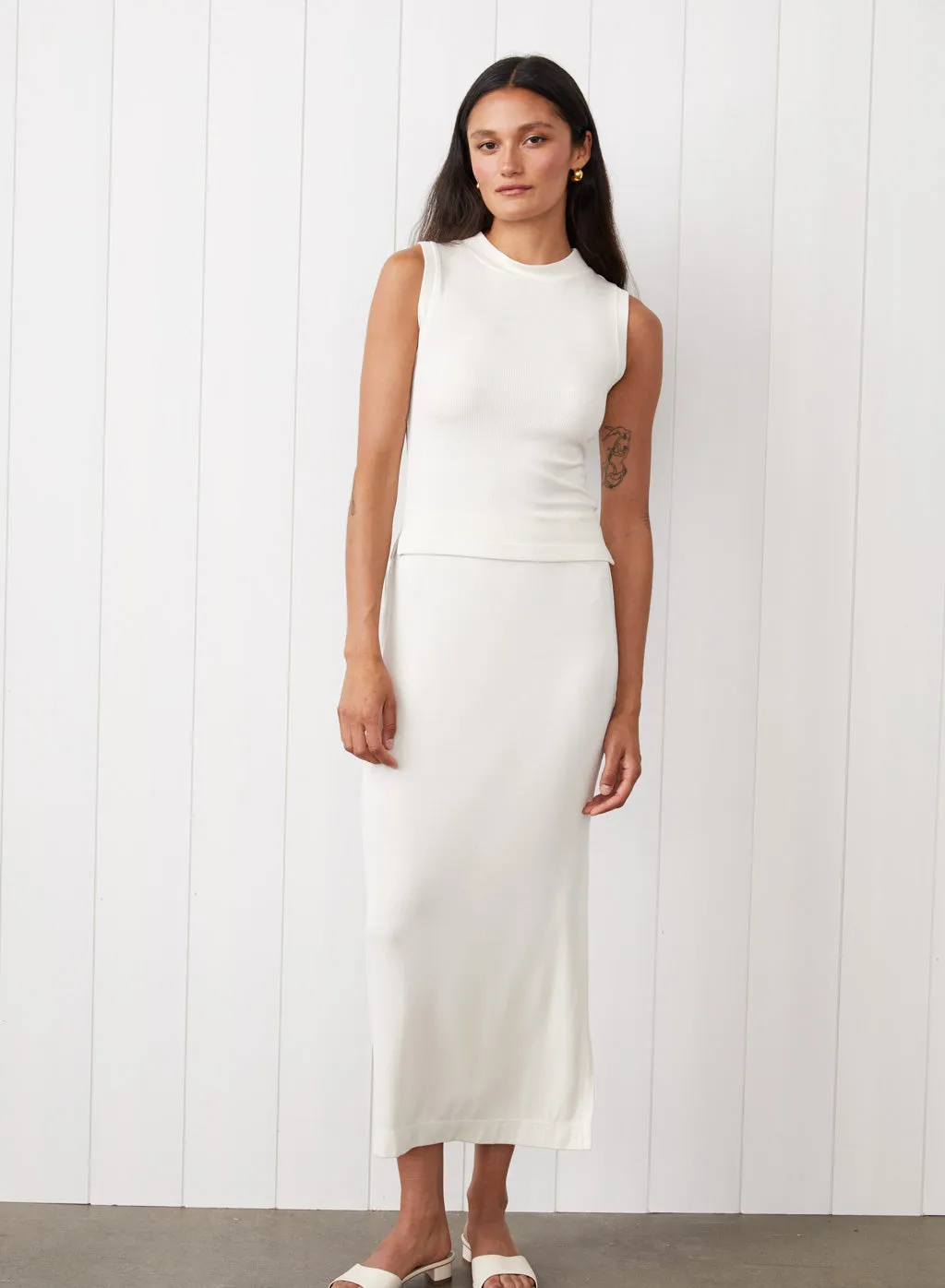 2x1 Fine Rib Mock Neck Tank in Cream sold by Bailey 44