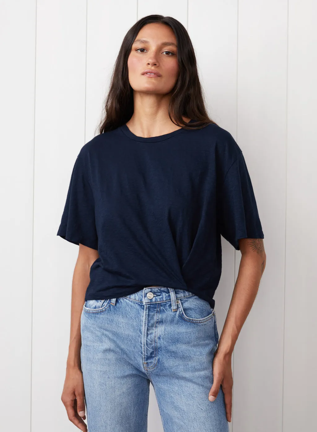 Supima Slub Short Sleeve Twist Cropped Top in New Navy sold by Bailey 44 product image thumbnail 2