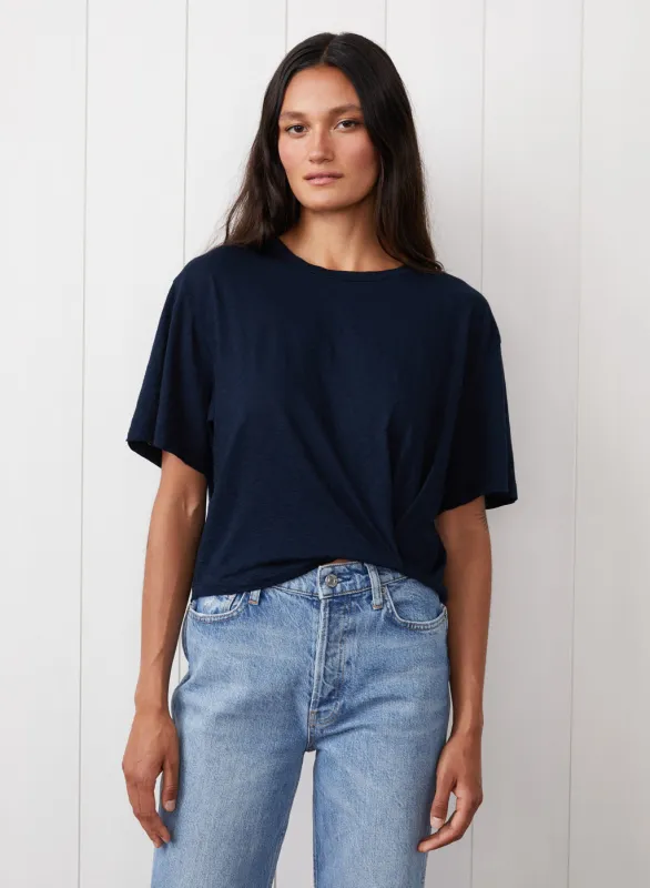 Supima Slub Short Sleeve Twist Cropped Top in New Navy sold by Bailey 44