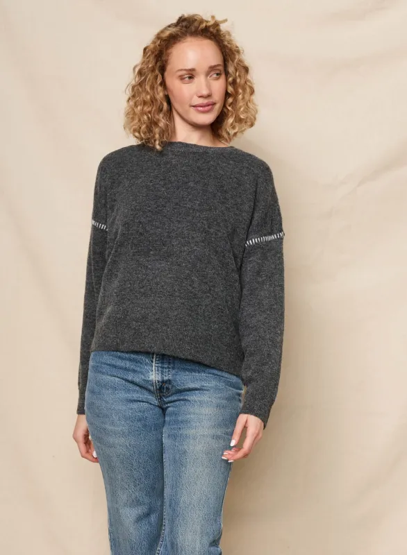 Sundry Crew With Baseball Stitching Sweater in Washed Black sold by Bailey 44