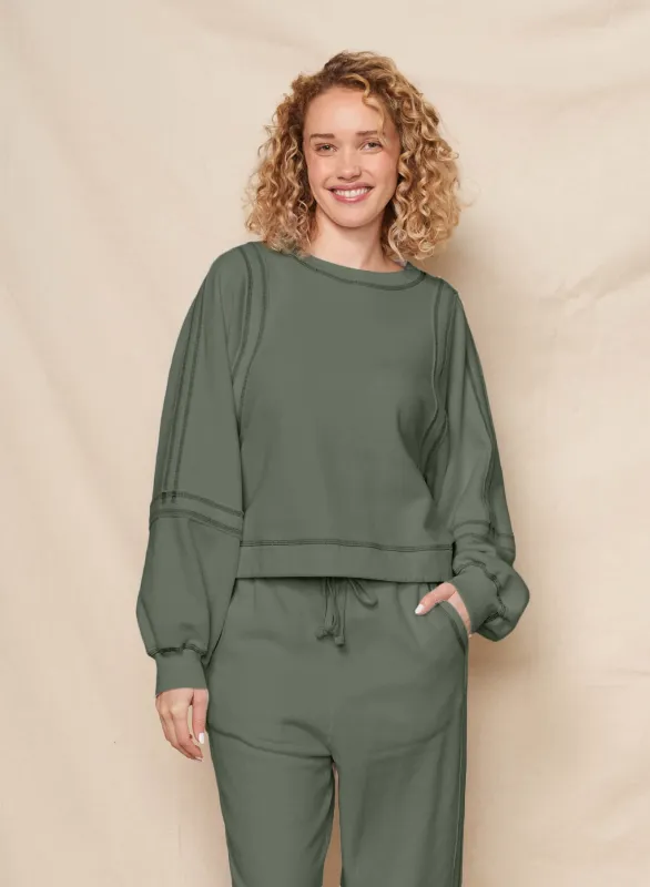 Sundry Raw Seamed Sweatshirt in Signature Green sold by Bailey 44