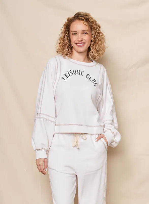 Sundry Leisure Club Raw Seamed Sweatshirt in Oyster sold by Bailey 44
