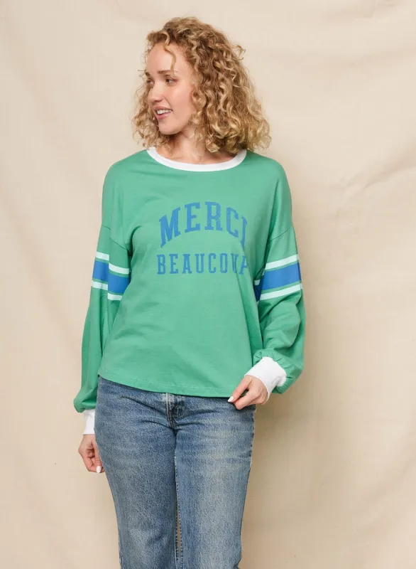 Sundry Merci Boyfriend Long Sleeve Crew Tee in Winter Green made by Sundry