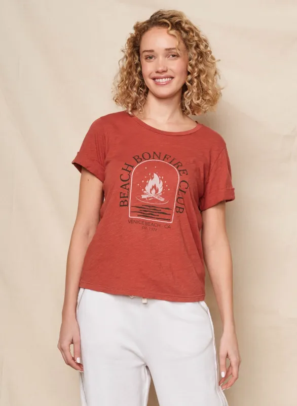 Sundry Bonfire Rolled Sleeve Tee in Burnt Brick sold by Bailey 44