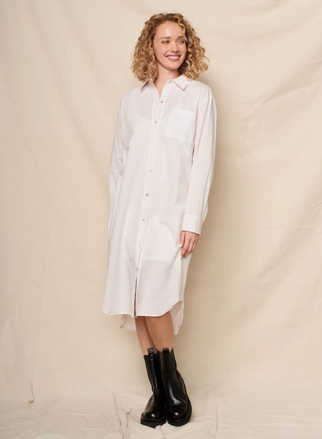 Sundry Mixed Media Shirt Dress in Oyster sold by Bailey 44