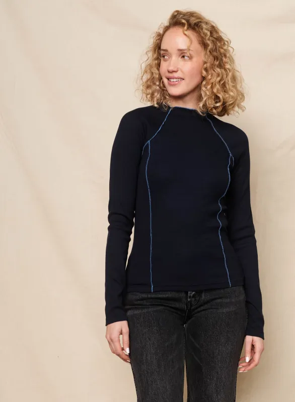 Sundry Long Sleeve Seamed Mock Neck in Deep Navy sold by Bailey 44