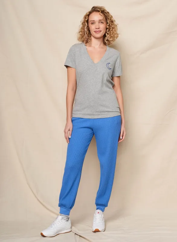 Sundry Moon Embroidery V-Neck Tee in Heather Grey sold by Bailey 44