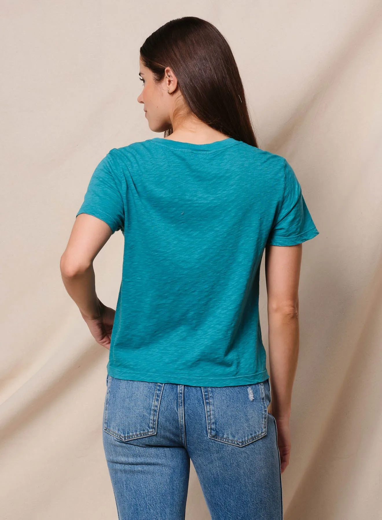 Sundry La Mer Short Sleeve Boxy Crew Tee in Dusty Aqua sold by Bailey 44 product image thumbnail 2