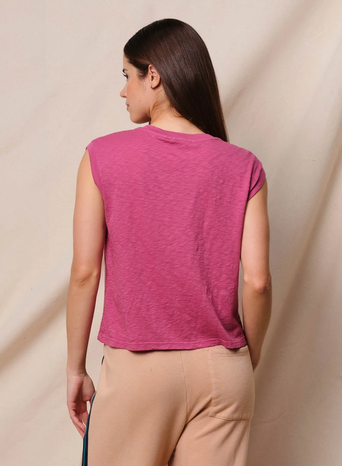 Sundry Good Vibes Cropped Muscle Tank in Cranberry sold by Bailey 44 product image thumbnail 3
