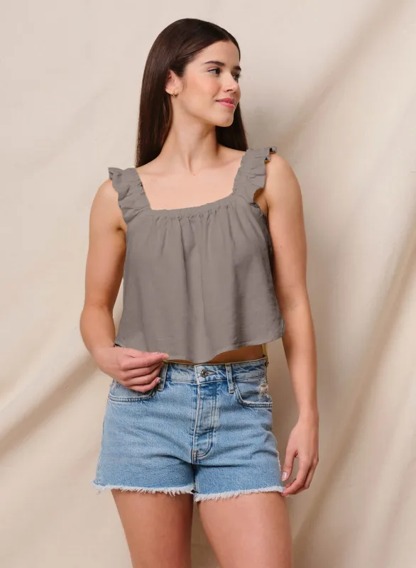 Sundry Linen Flutter Tank in Fern made by Sundry