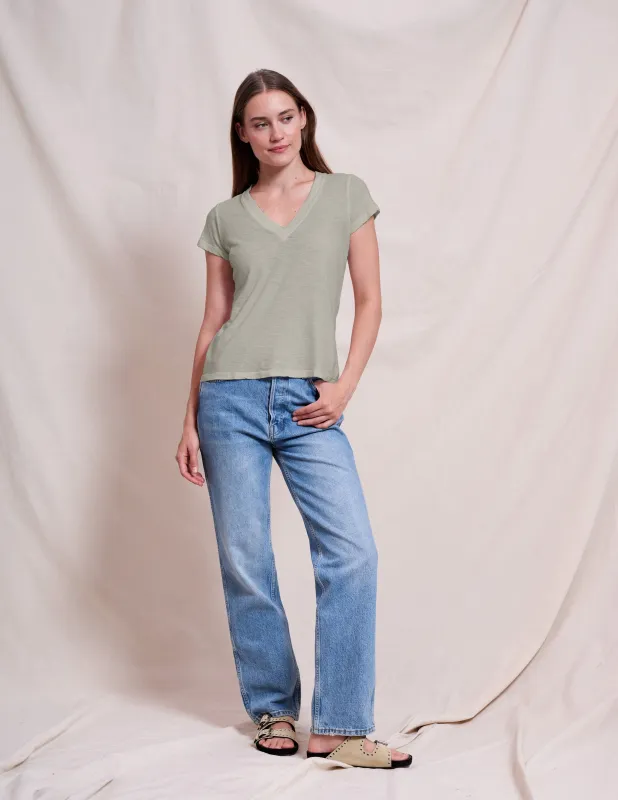 Sundry Deep V-Neck Tee in Olive Oil sold by Bailey 44