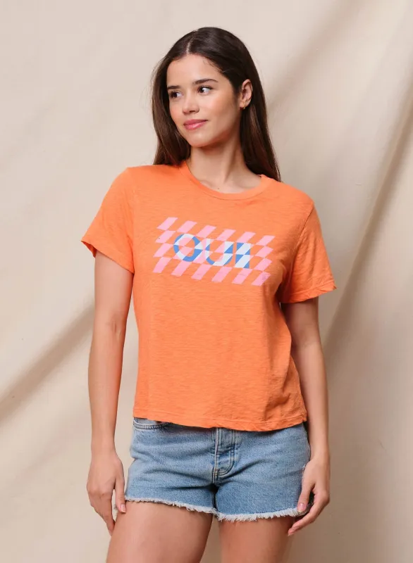 Sundry Oui Short Sleeve Boxy Crew Tee in Blaze Orange made by Sundry