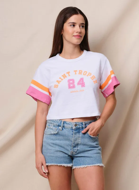 Sundry Saint Tropez Boxy Sleeve Boy Tee in Optic White sold by Bailey 44