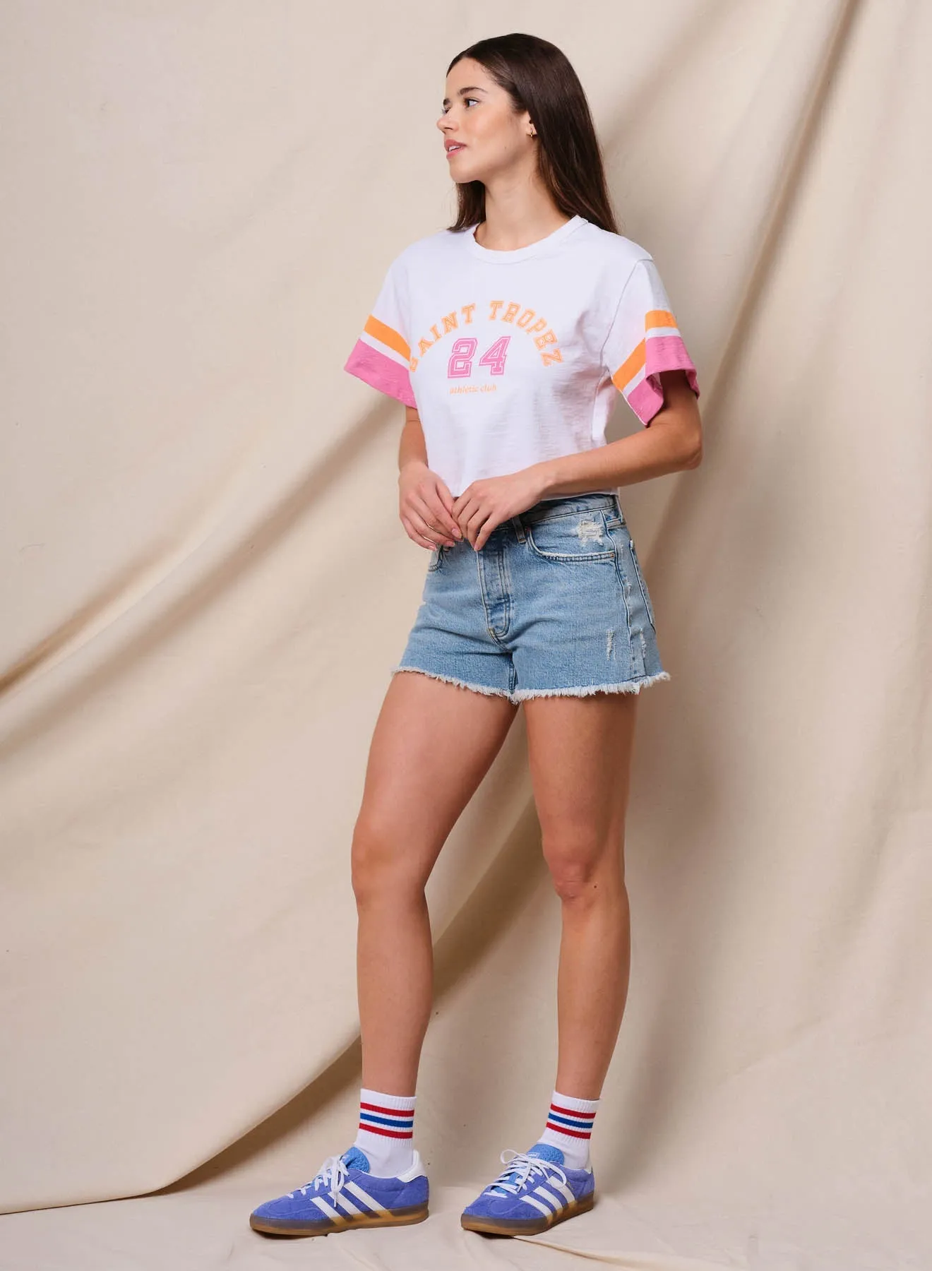 Sundry Saint Tropez Boxy Sleeve Boy Tee in Optic White sold by Bailey 44 product image thumbnail 2