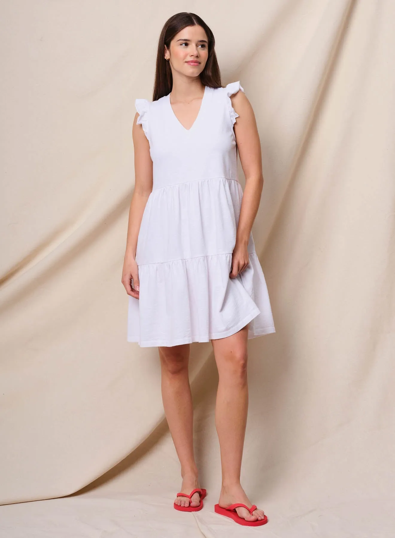 Sundry Tiered Flutter Dress in Optic White sold by Bailey 44