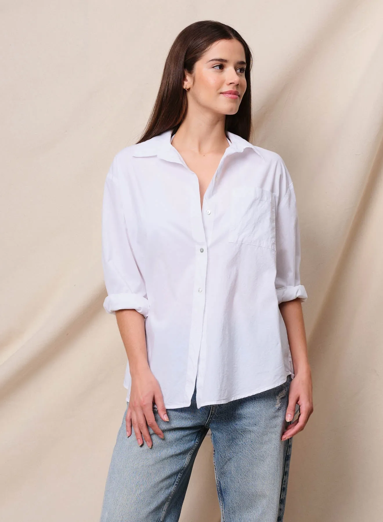 Sundry Sur La Mer Oversized Shirt in Optic White sold by Bailey 44