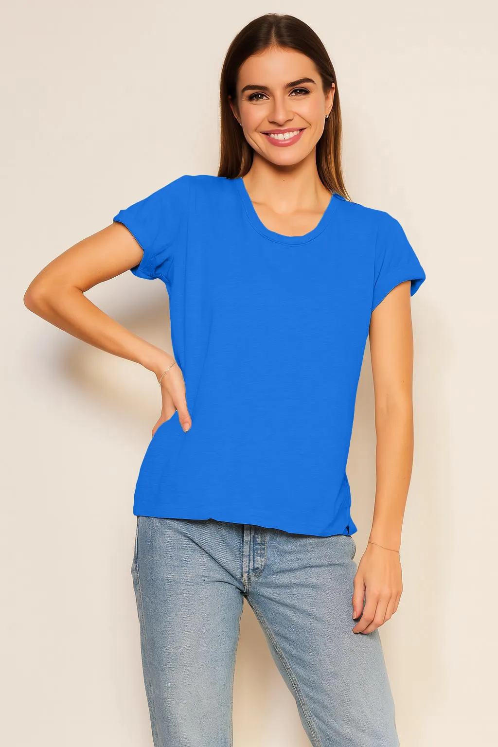 Sundry Rolled Sleeve Tee in Lagoon Blue sold by Bailey 44