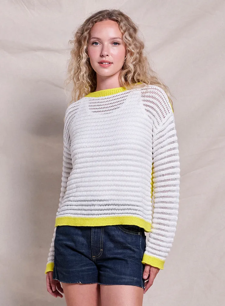Sundry Open Knit Color Block Sweater in Optic White sold by Bailey 44