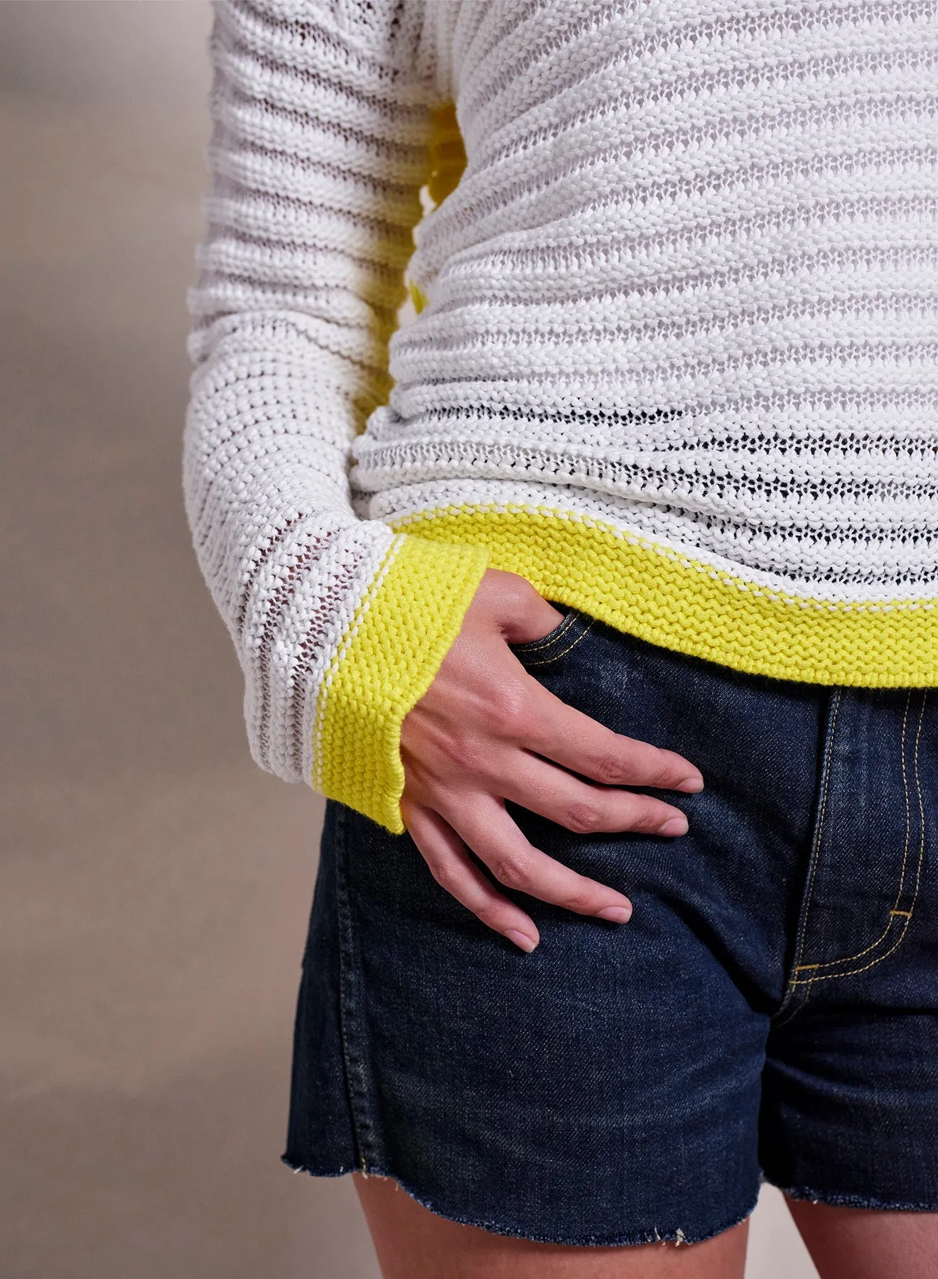 Sundry Open Knit Color Block Sweater in Optic White sold by Bailey 44 product image thumbnail 2