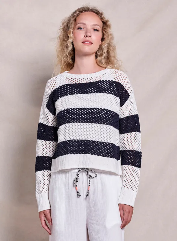 Sundry Mesh Stripe Boat Neck Sweater in Deep Navy sold by Bailey 44