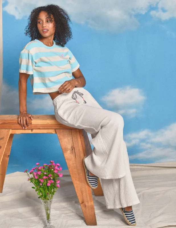 Sundry Floral Embroidery Rugby Stripe Boy Tee in Robins Egg sold by Bailey 44