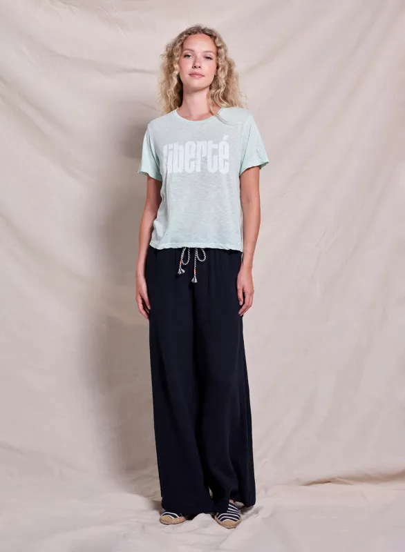 Sundry Liberte Short Sleeve Boxy Crew Tee in Sheer Blue made by Sundry