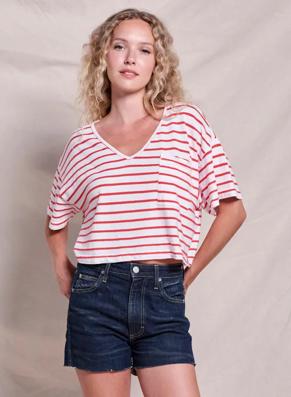 Sundry Crop V-Neck Pocket Tee in Optic White sold by Bailey 44