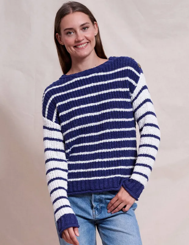 Sundry Striped Pullover in Deep Navy sold by Bailey 44