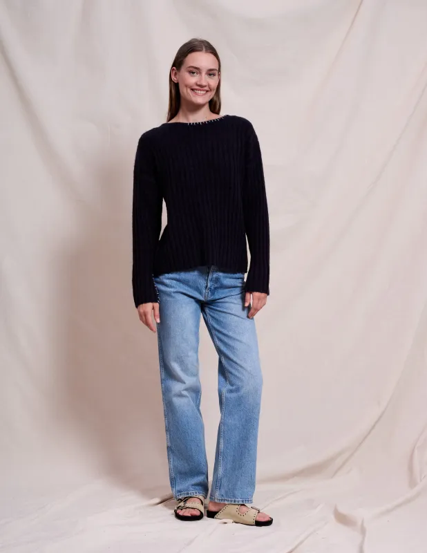 Sundry Ribbed Boat Neck in Deep Navy sold by Bailey 44