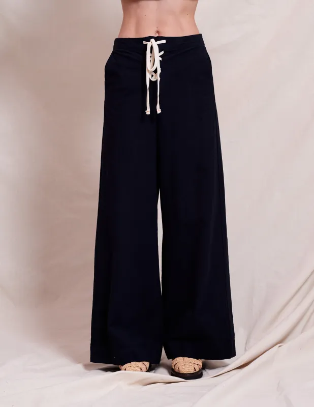 Sundry Lace Up Wide Leg Pant in Deep Navy sold by Bailey 44