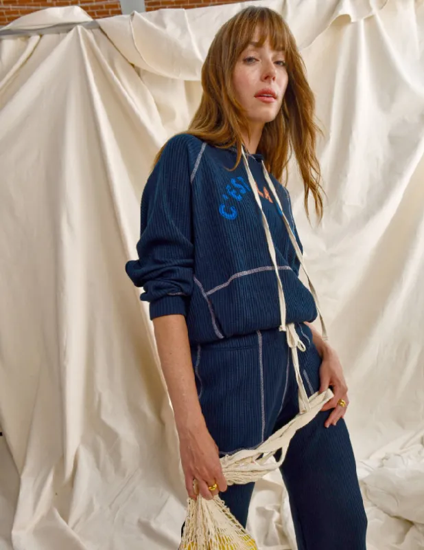Sundry Contrast Stitch Hoodie in Deep Navy made by Sundry