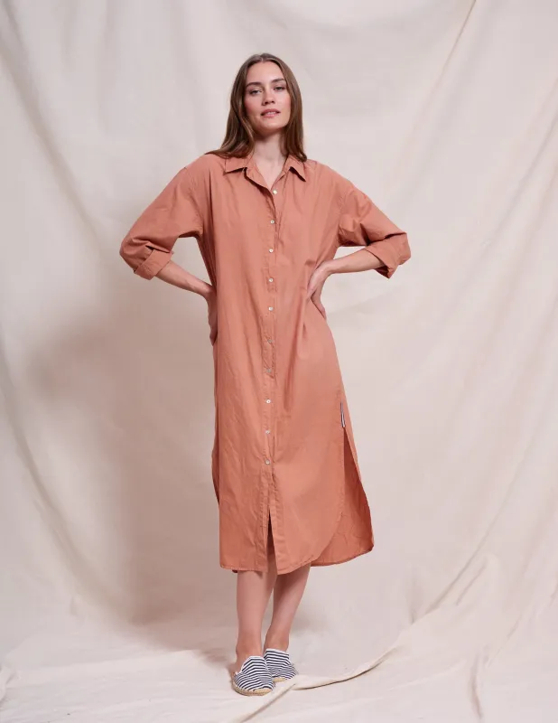 Sundry Midi Easy Shirt Dress in Vintage Rust sold by Bailey 44