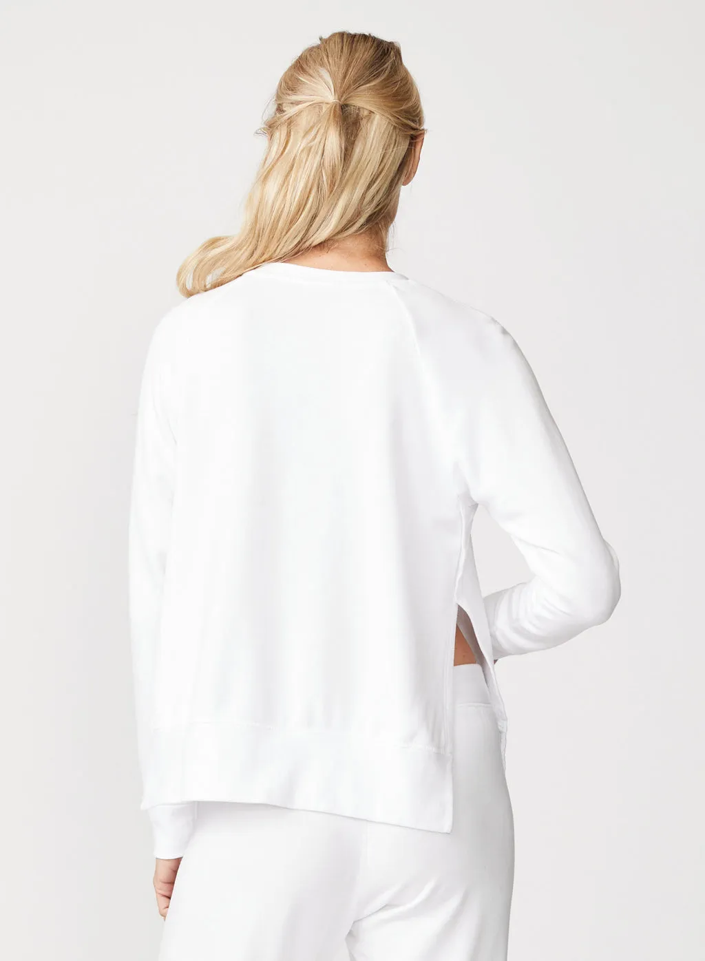 Stateside Softest Fleece Raglan Side Slit Sweatshirt in White sold by Bailey 44 product image thumbnail 3
