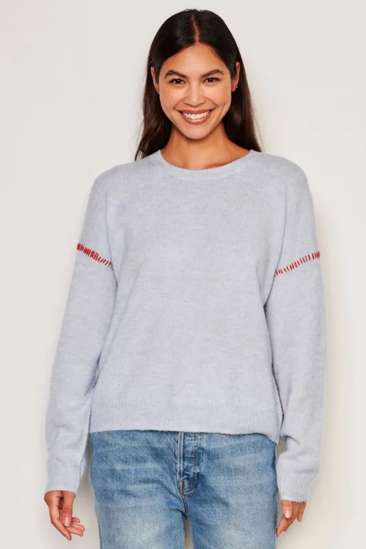 Sundry Baseball Stitch Crew Neck Sweater in Blue Linen sold by Bailey 44