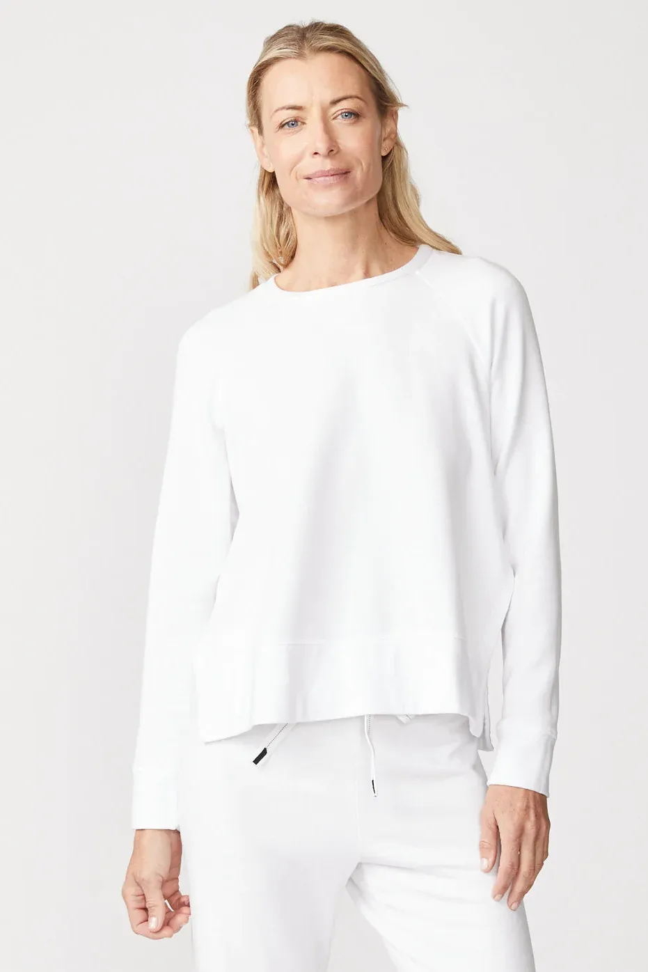 Stateside Softest Fleece Raglan Side Slit Sweatshirt in White sold by Bailey 44