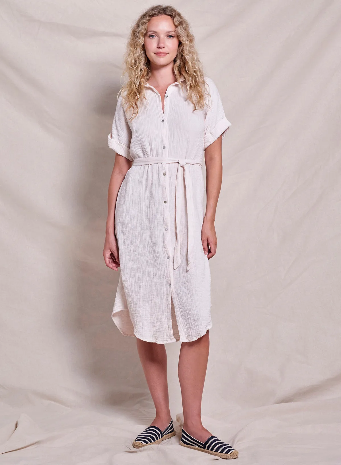 Sundry Gauze Roll Sleeve Shirt Dress in Oyster sold by Bailey 44 product image thumbnail 3