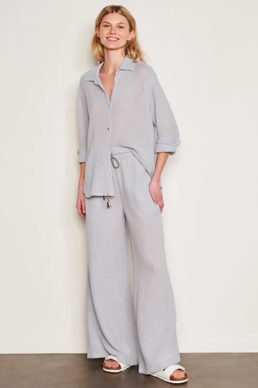 Sundry Gauze Wide Leg Pant in Blue Linen sold by Bailey 44