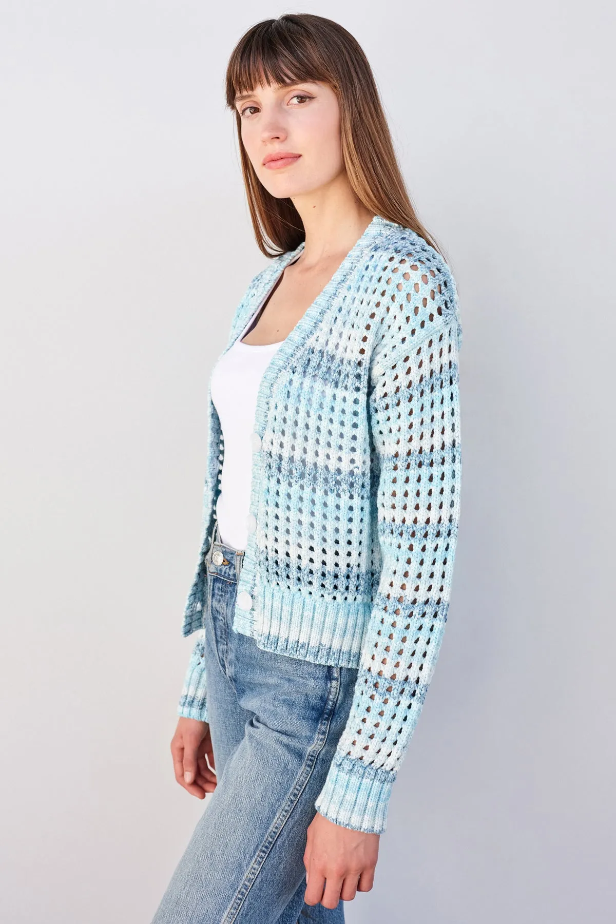 Sundry Boxy Crochet Cardigan in Aruba Blue sold by Bailey 44 product image thumbnail 3