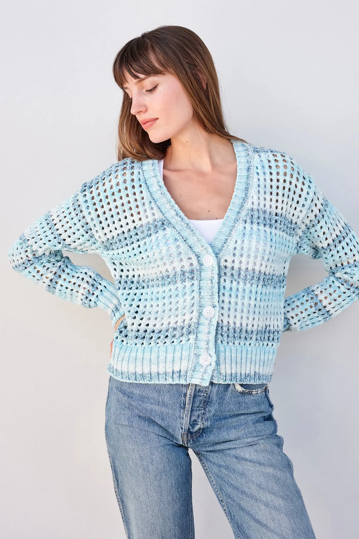 Sundry Boxy Crochet Cardigan in Aruba Blue sold by Bailey 44 product image thumbnail 2