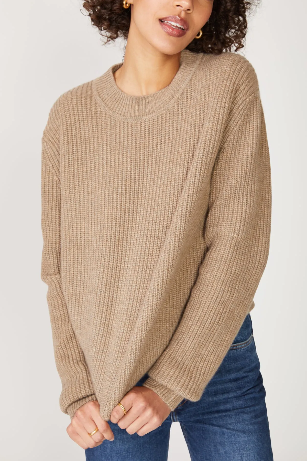 Stateside Ribbed Cashmere Tall Collar Crewneck Sweater in Camel sold by Bailey 44 product image thumbnail 2
