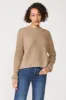 Stateside Ribbed Cashmere Tall Collar Crewneck Sweater in Camel sold by Bailey 44