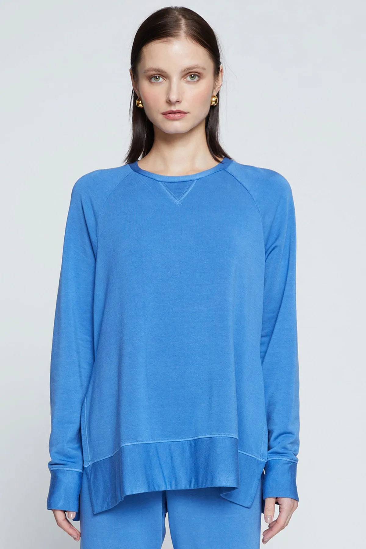 Stateside Softest Fleece Raglan Side Slit Sweatshirt in Club Blue sold by Bailey 44