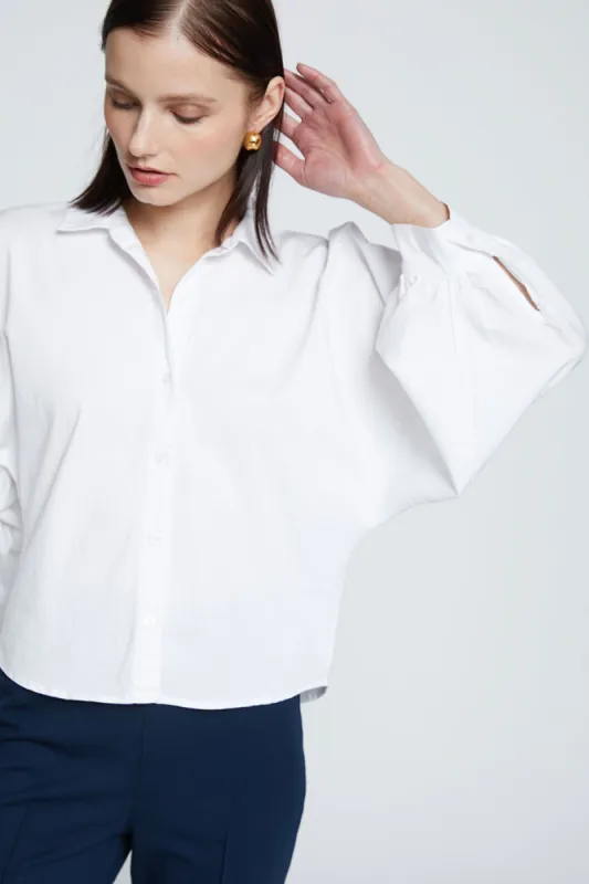 Stateside Sandman Poplin Dolman Puff Sleeve Shirt in White sold by Bailey 44