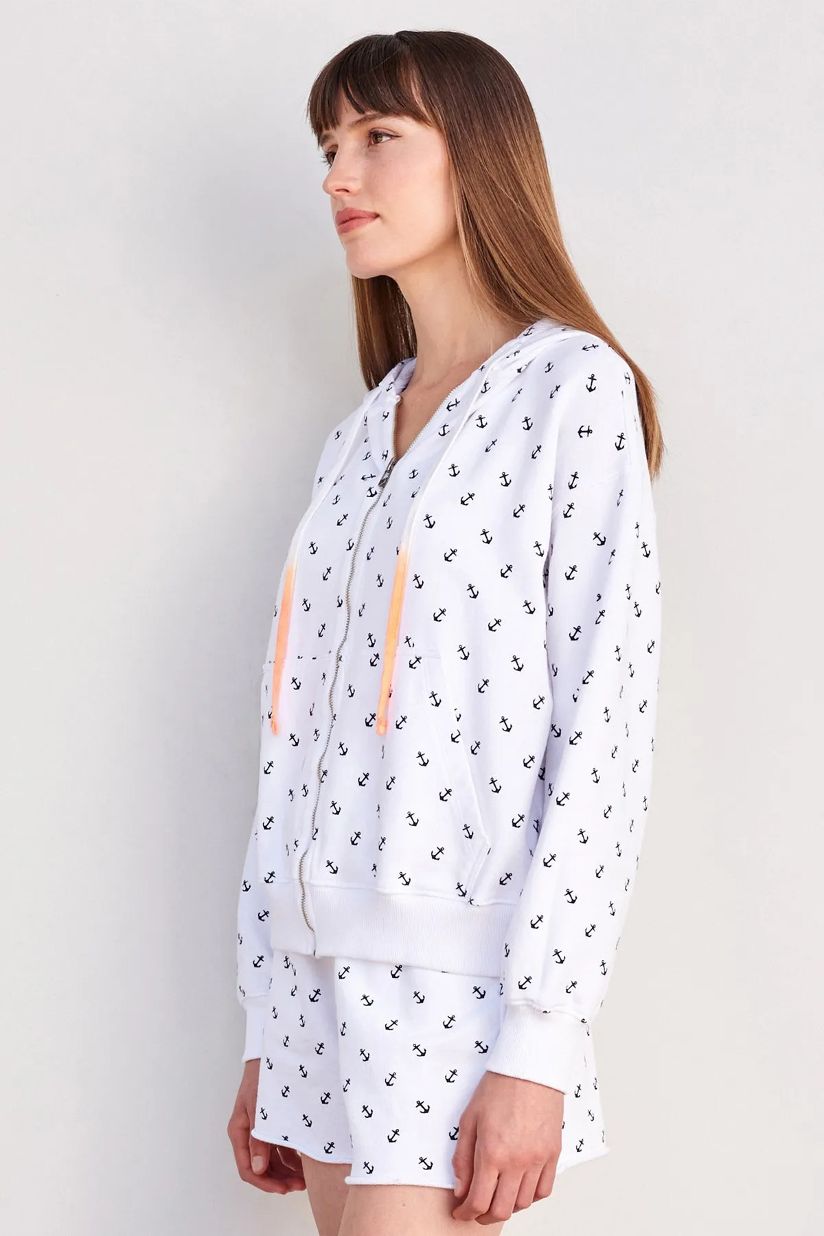 Sundry Anchor Print Zip Hoodie in White sold by Bailey 44 product image thumbnail 2