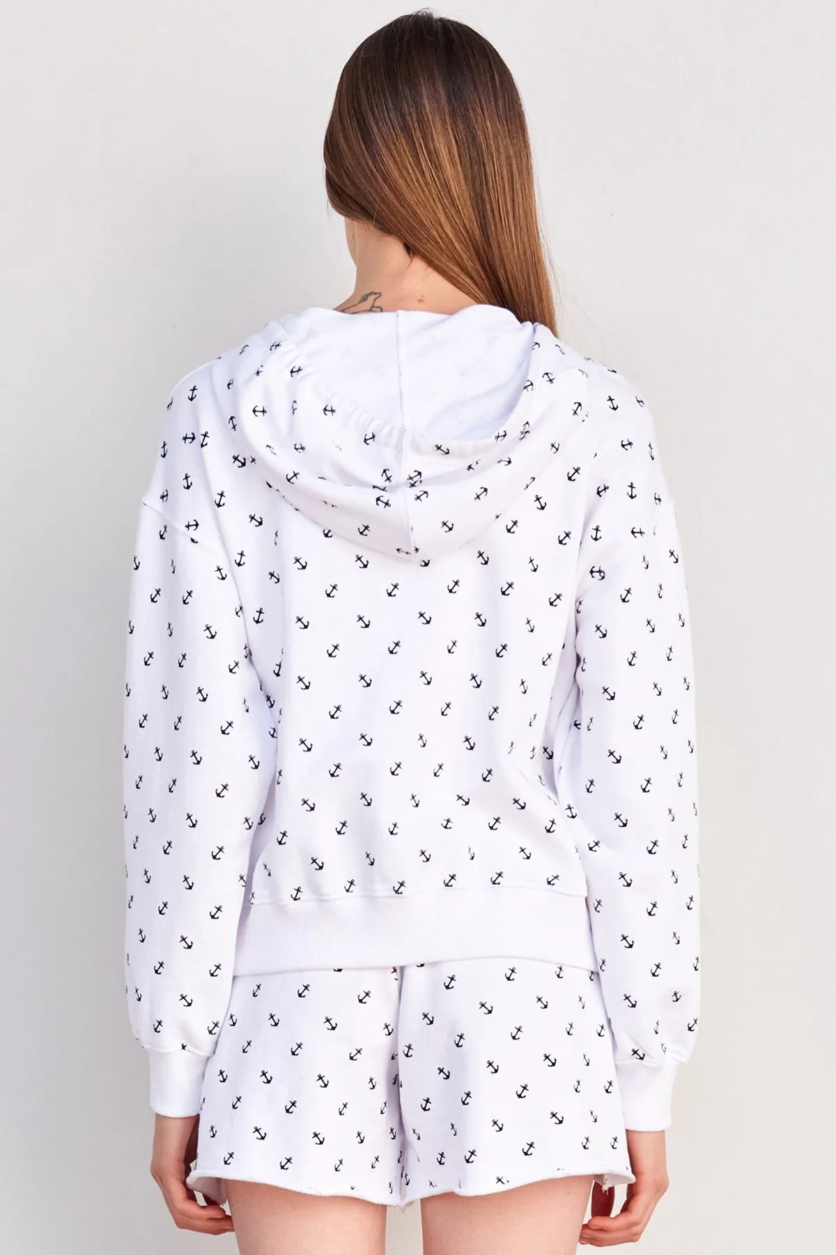 Sundry Anchor Print Zip Hoodie in White sold by Bailey 44 product image thumbnail 3