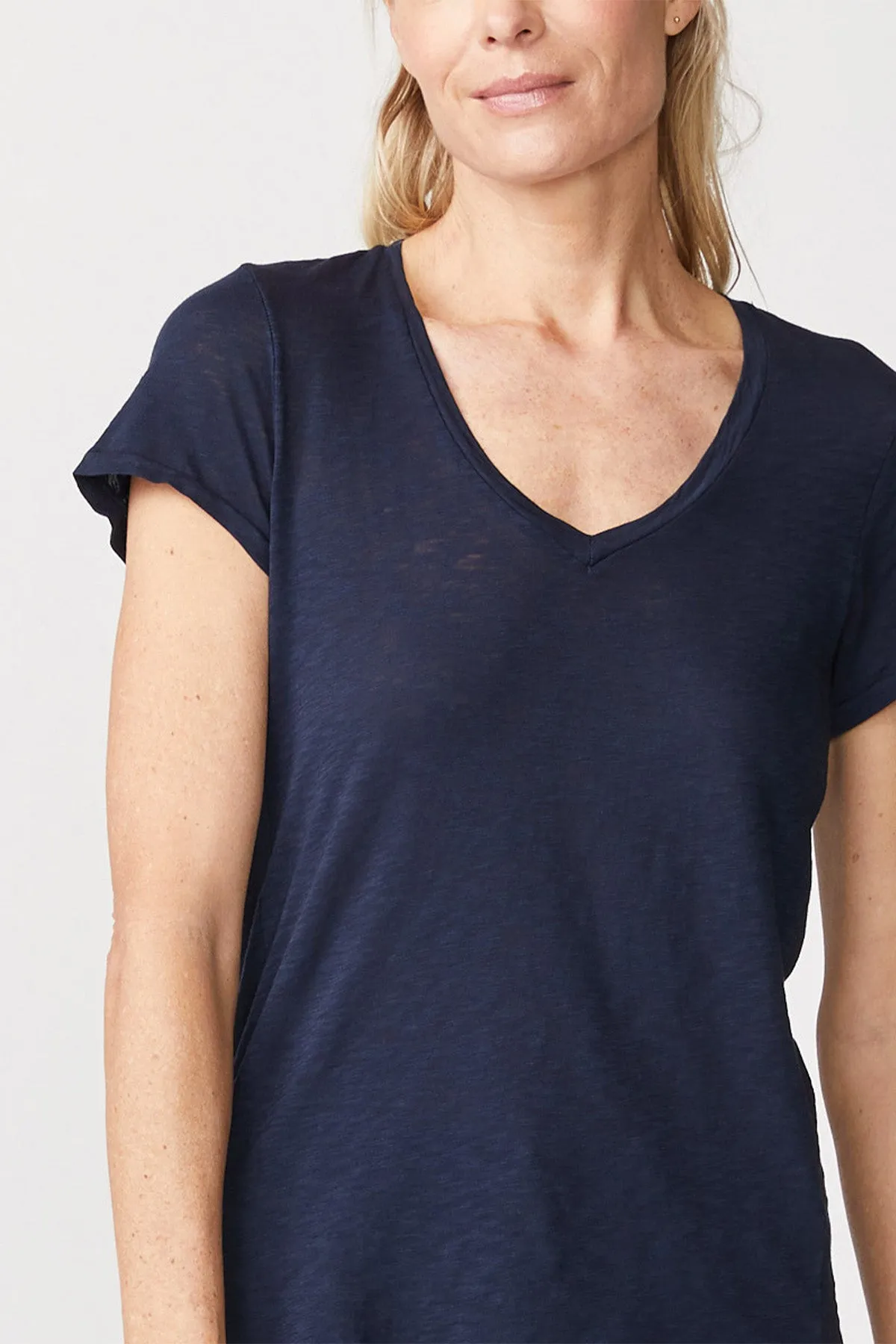 Stateside Supima Slub Short Sleeve V-Neck in New Navy sold by Bailey 44 product image thumbnail 2