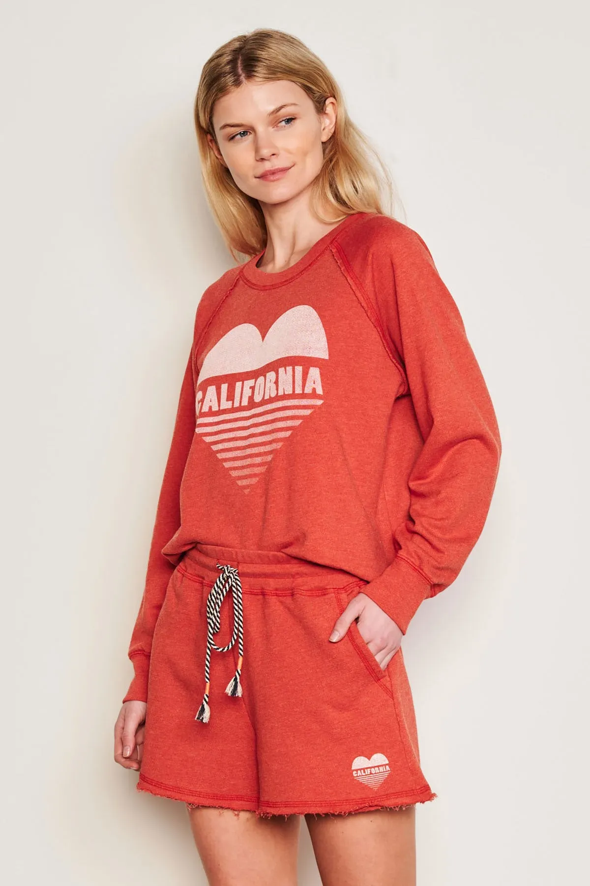 Sundry Cali Heart Raglan Sweatshirt in Burnt Red sold by Bailey 44 product image thumbnail 3